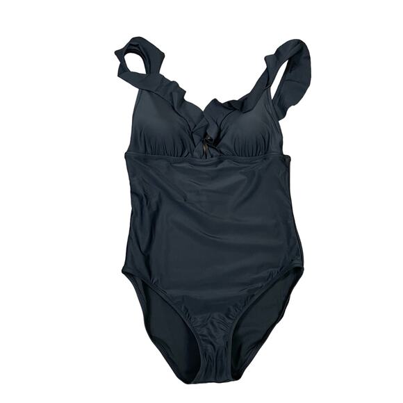 J. Crew Other - J Crew Ruffle Shoulder V Neck One Piece Cute Summer Swimsuit US Women's L New